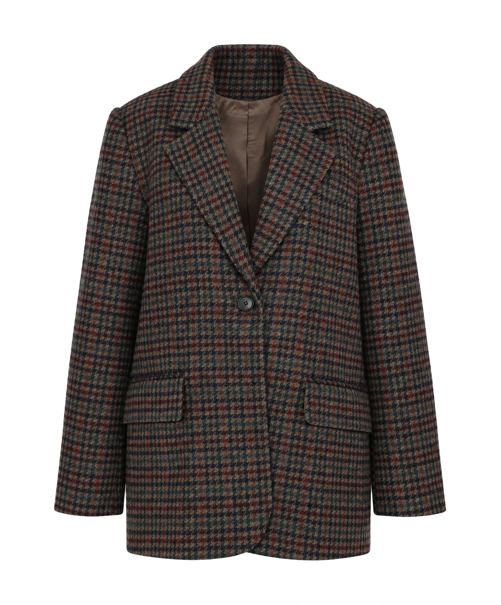 Blazer à carreaux en ghost-packshot avec doublure visible, réalisé à partir d'une photo de mannequin