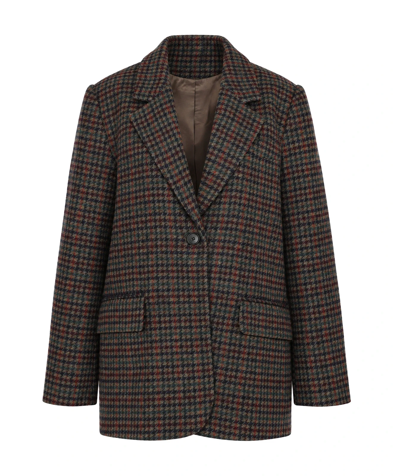 Checked blazer as a ghost packshot with visible lining, made from a mannequin photo