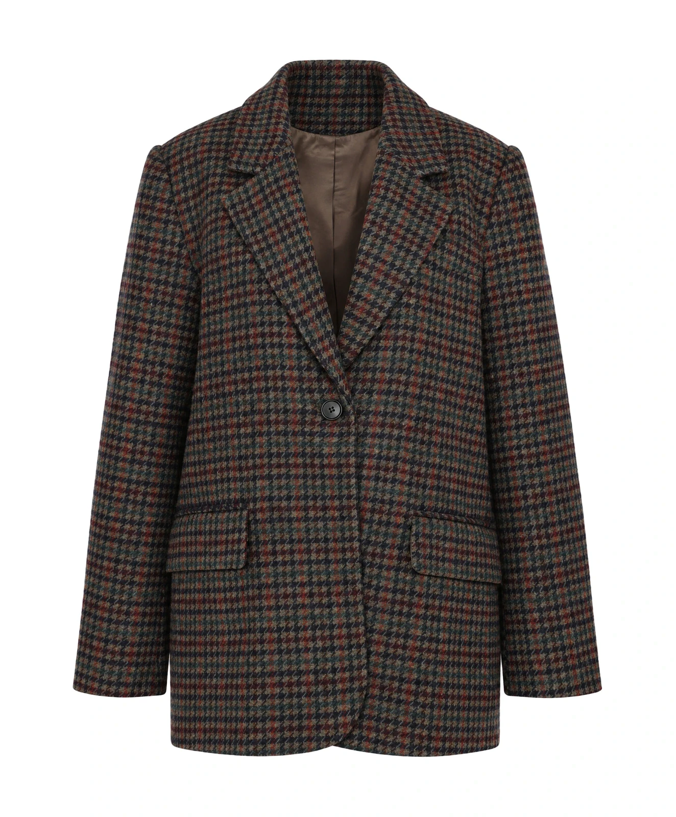 Rutig blazer som packshot med osynlig skyltdocka och synligt foder, skapad från en skyltdocksbild