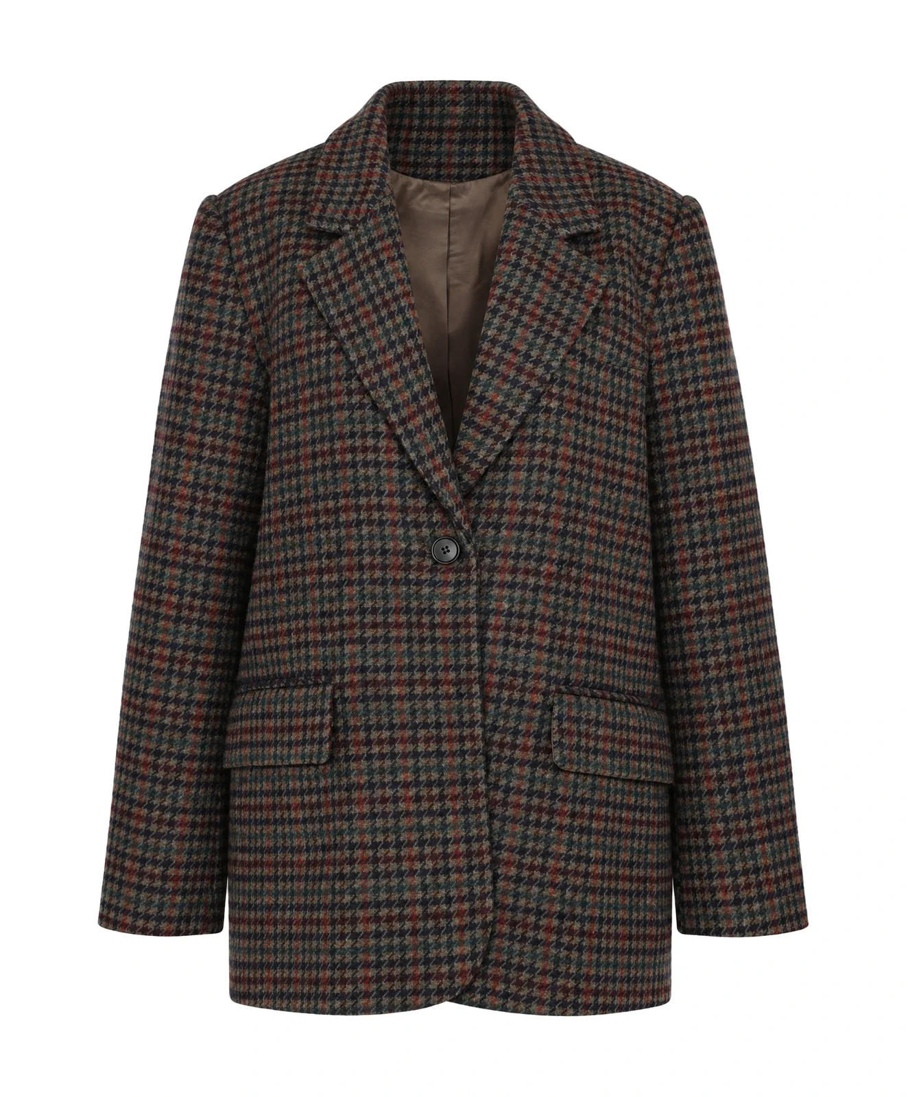 Checkered blazer as a ghost packshot with visible lining, made from a mannequin photo