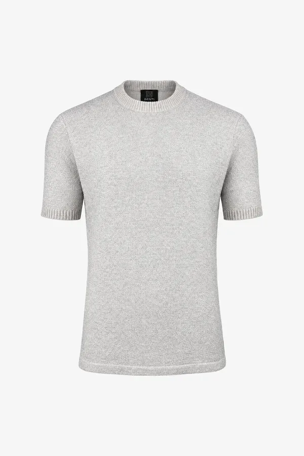 Ljusgrå stickad T-shirt med rund hals