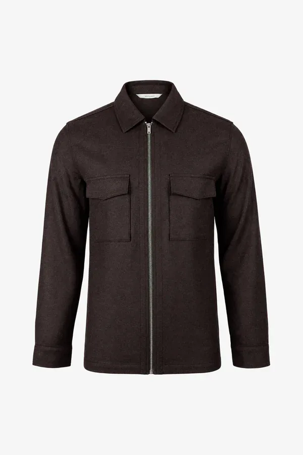 Dark brown overshirt with zipper and two chest pockets