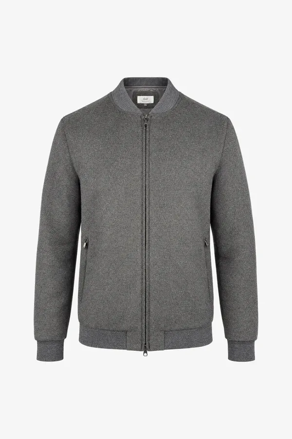 Gray bomber jacket with zipper