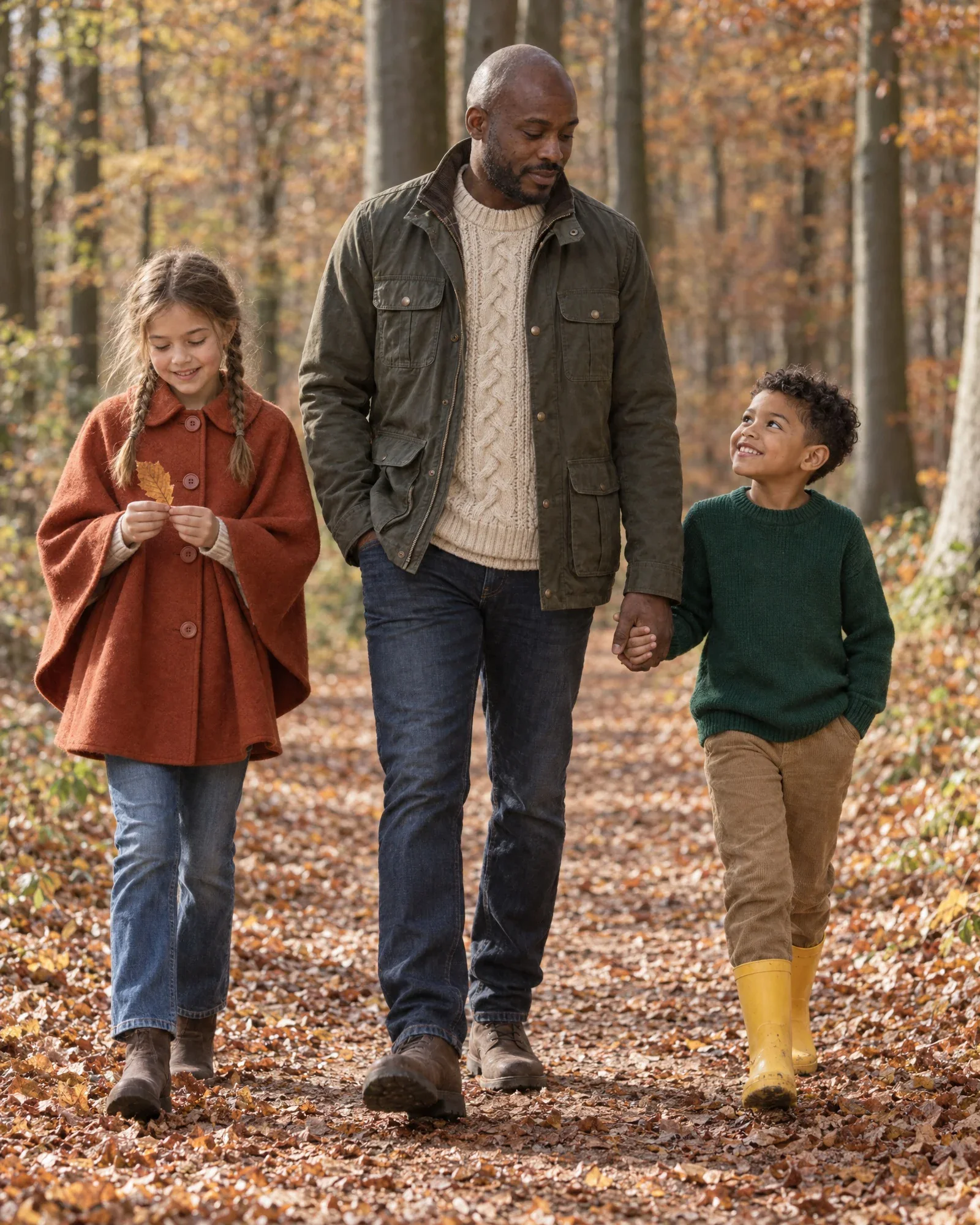 Jesse walking with Lieke and Sem through an autumn forest in the Veluwe