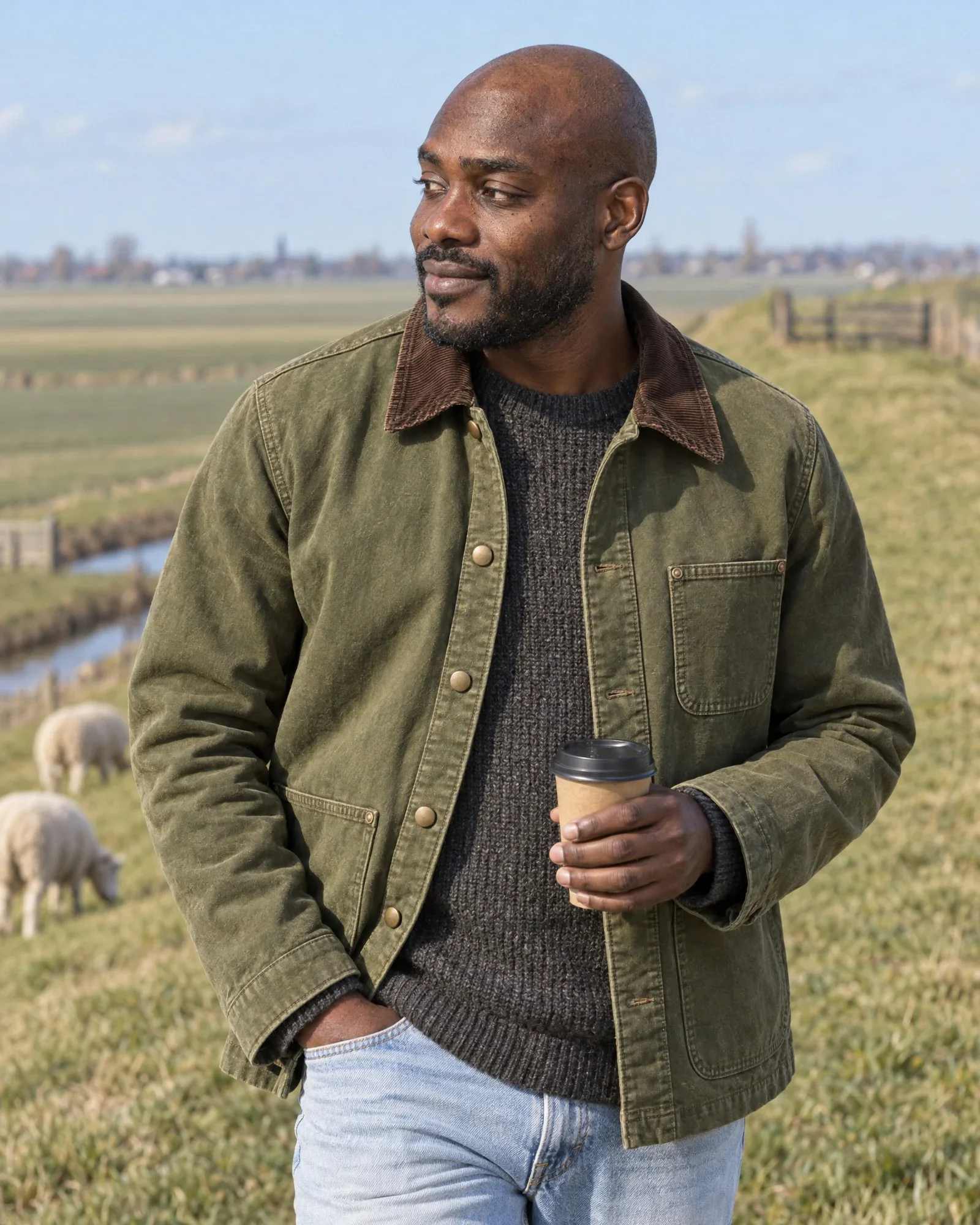 Close-up of Jesse in the same work jacket