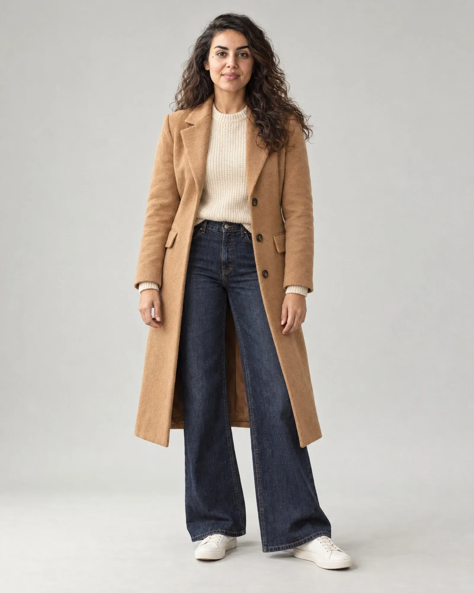 Noor com o mesmo look no estúdio, vista frontal