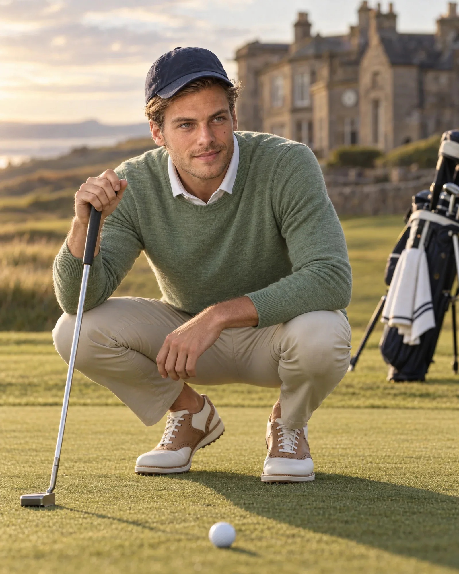 Thijs lit la ligne d’un putt sur le green
