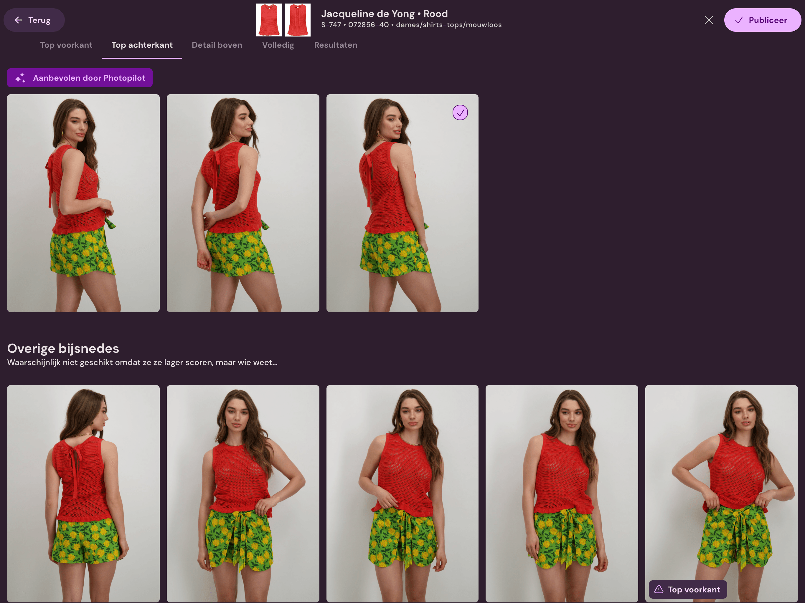 Select the best styling photos and publish the set relationships.