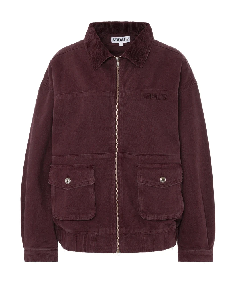 Bordeaux red bomber jacket as packshot