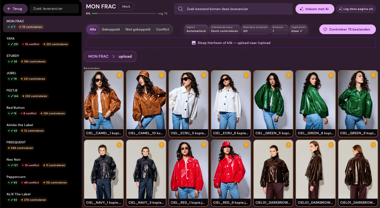 Leverantörsfiler kopplade och kontrollerade i Photopilot