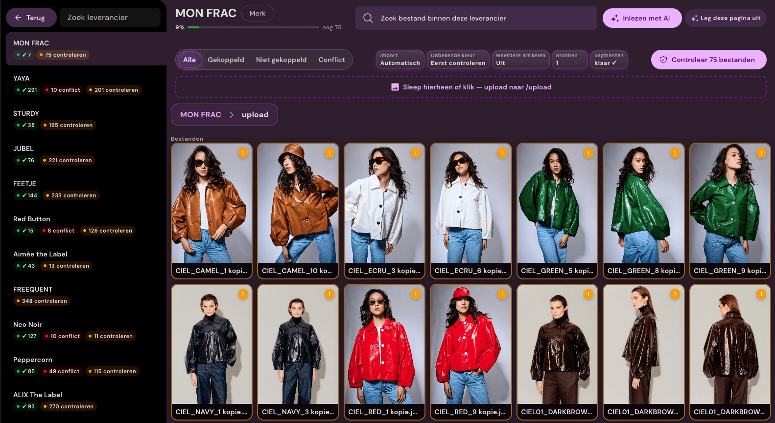 Echte Photopilot-interface voor leveranciersuploads met gekoppelde en te controleren bestanden