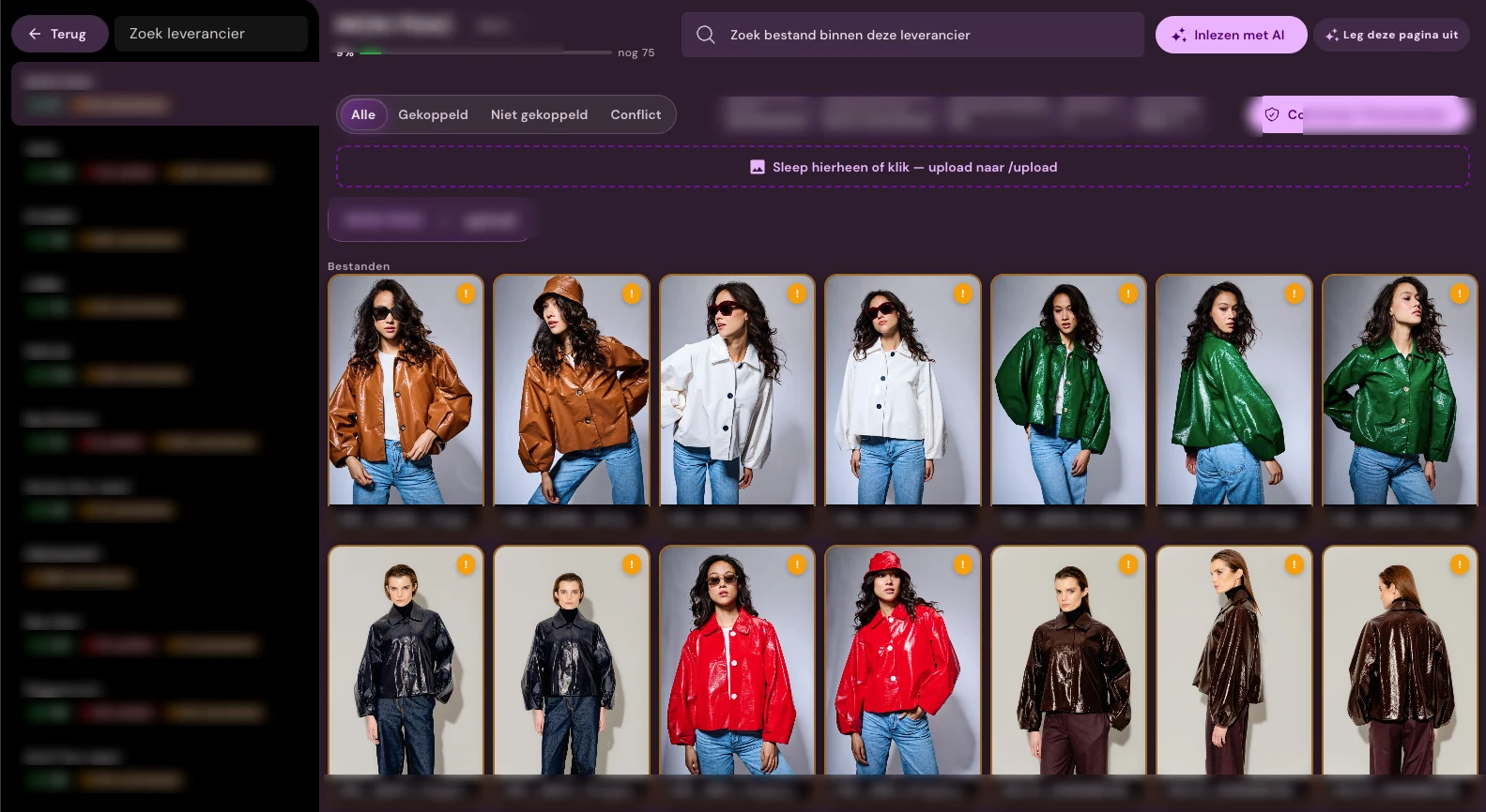 Leverantörsbilder i Photopilot med leverantörer, mappar och kopplingsstatusar