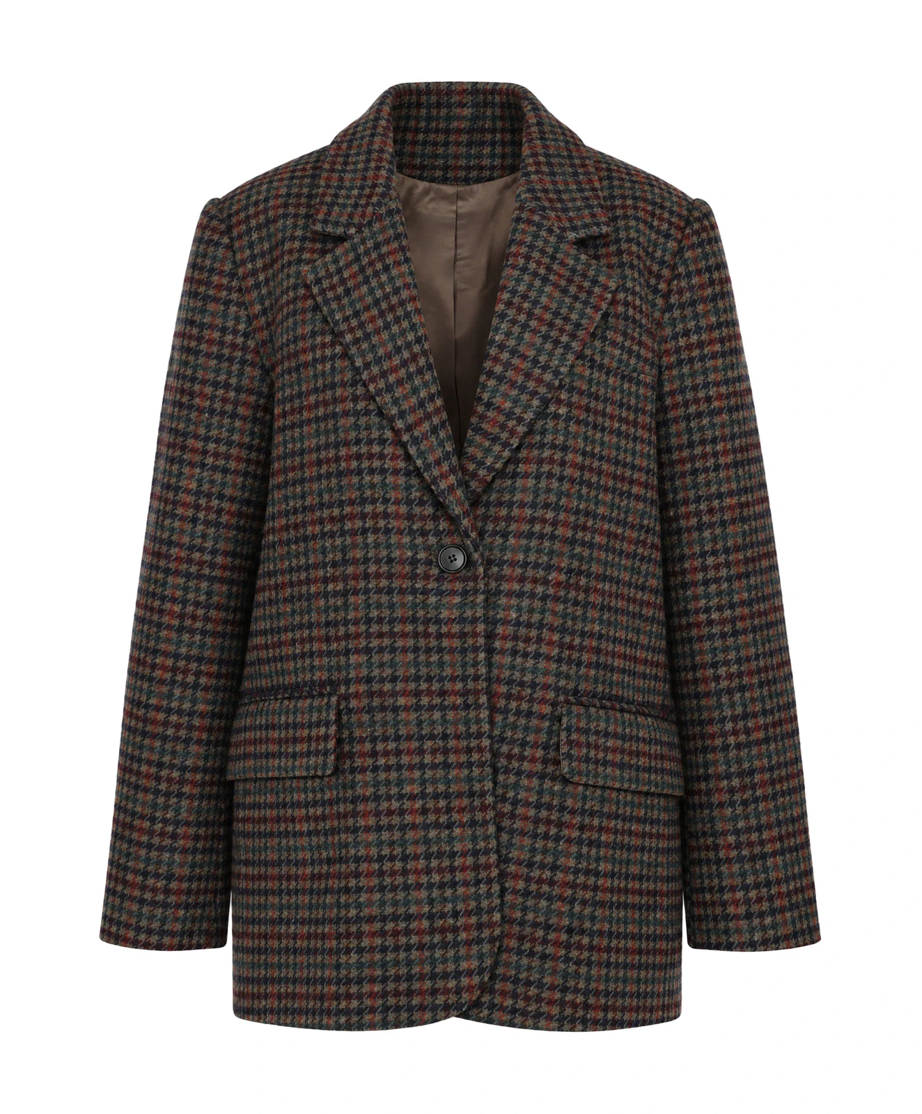 Checked blazer as a ghost packshot with visible lining, made from a mannequin photo