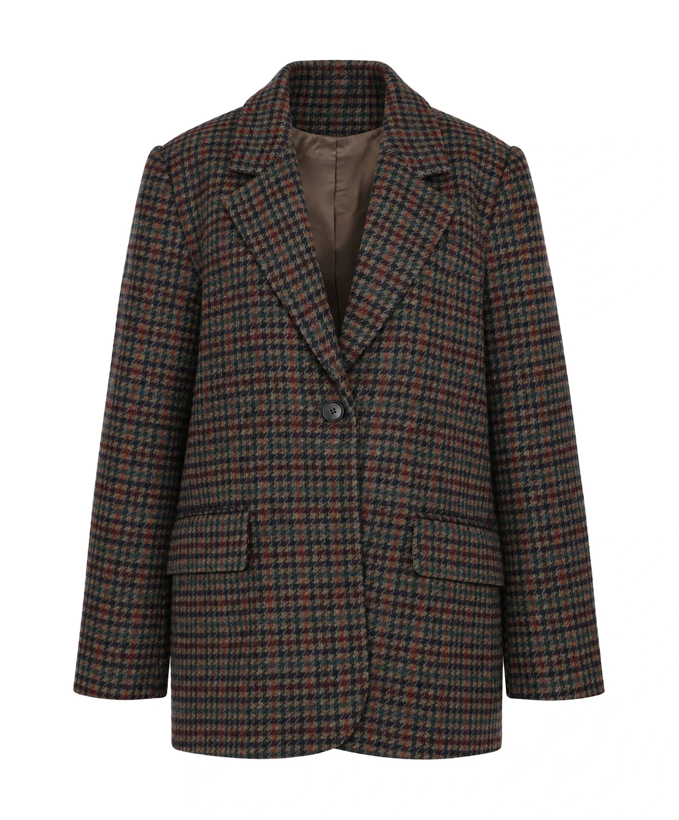 Checkered blazer as a ghost packshot with visible lining, made from a mannequin photo
